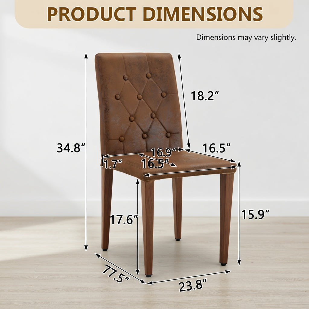 Hommoo 2-Pack Tech Fabric Dining Chairs with Ergonomic Buckle Backrest, Walnut Metal Legs, 35-inch Height, Modern Restaurant & Home Dining Seating, Brown