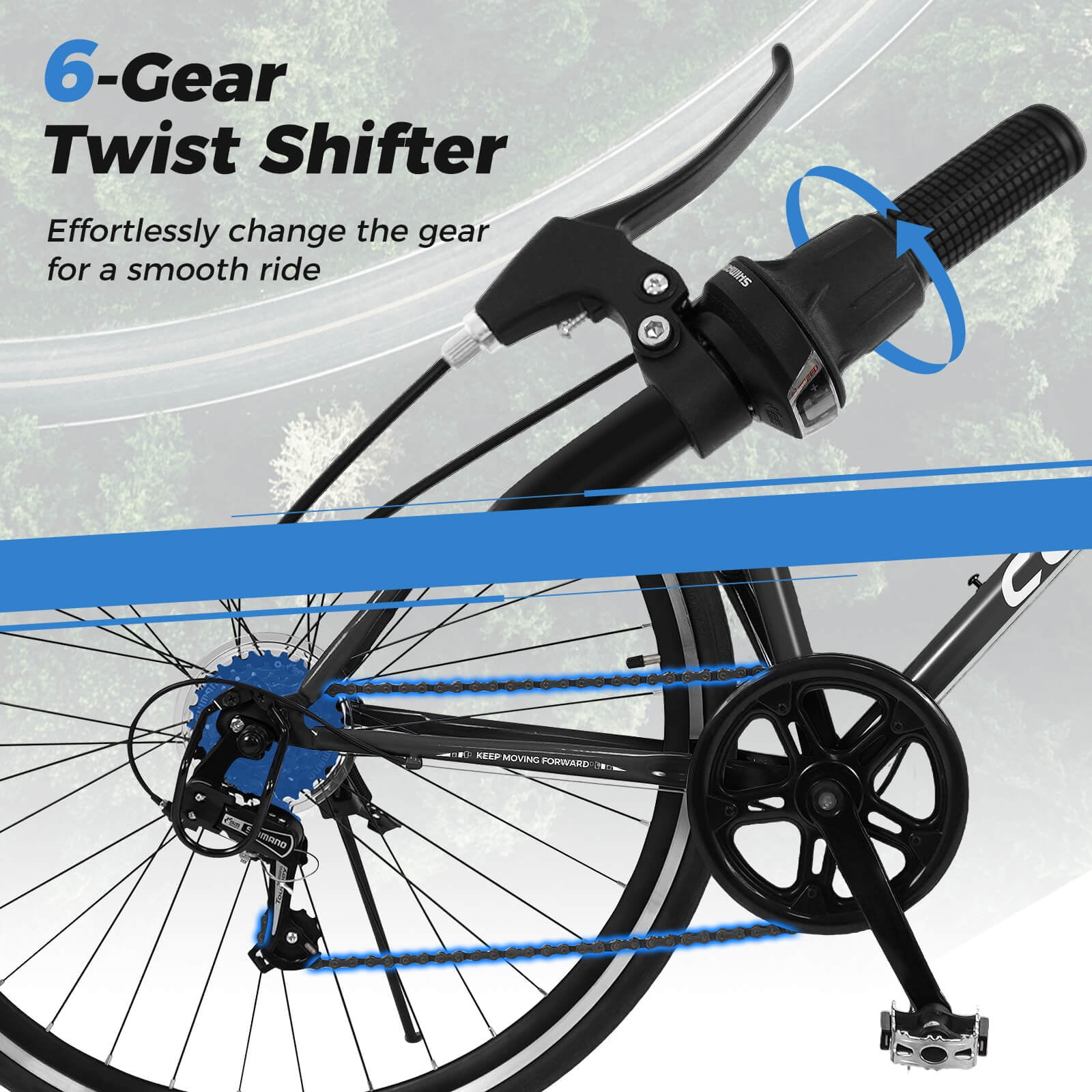 Costway 6-Speed Cycling Bike with All-terrain Rubber Wheels Dual Brakes Adjustable Saddle Black