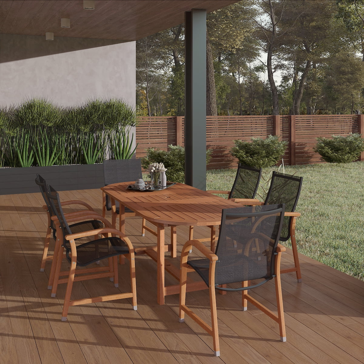Amazonia Bahamas 7Piece Extendable Oval Patio Dining Set, Solid Wood