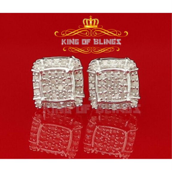 King of Bling's 0.25ct Diamond 925 Sterling Silver White Square Earring For Men's / Women's