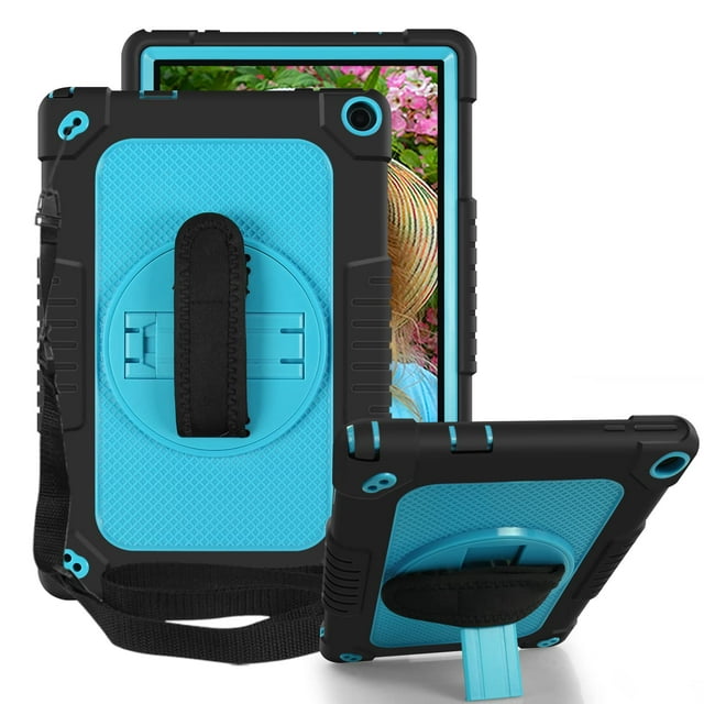 Mignova for Walmart ONN 10.1 Inch Tablet Case Gen 3 2022 (Model:100071485),Adjustable Shoulder Strap Hand Strap Rotatable Stand Kids Shockproof Case for Onn 10.1 Inch 3nd Gen Tablet (Black/Blue)