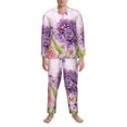 thumbnail image 3 of Picia Flowers And Colorful Butterflies Pattern Men’s Long-Sleeve Sleepwear Set - Soft 2-Piece Loungewear with Pockets, Comfy PJs for Relaxing Nights-Large, 3 of 7