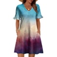 thumbnail image 2 of Women's Tie Dye Dress Ruffle Short Sleeve Flowy Fashionable V Neck A Line Dresses, 2 of 5