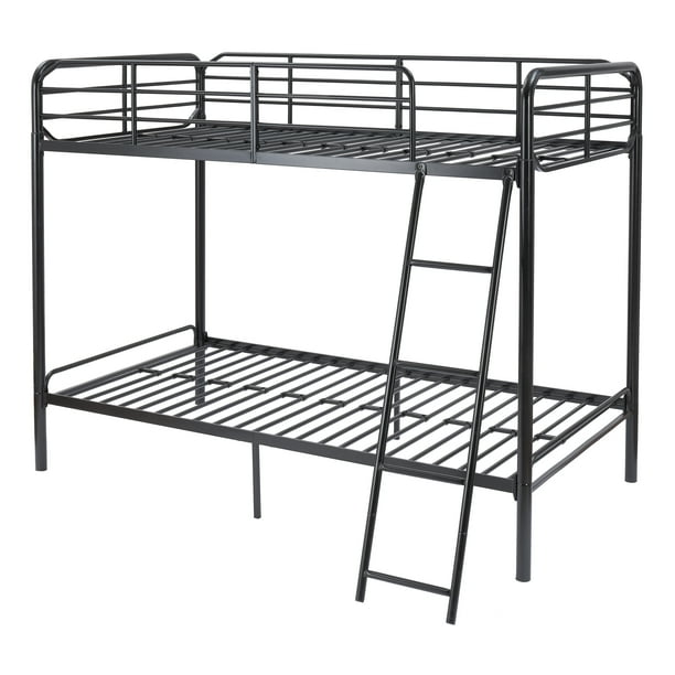 YourZone Twin Metal Frame Bunk Bed with Ladder, Black