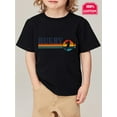 thumbnail image 1 of Rugby T-shirt - Boys' Rugby Graphic Cotton T-Shirt - Short Sleeve, Black with Colorful Stripes & Football Design, Casual Crew Neck Tee for Youngsters, Perfect Gift for Sports Fans, 1 of 6