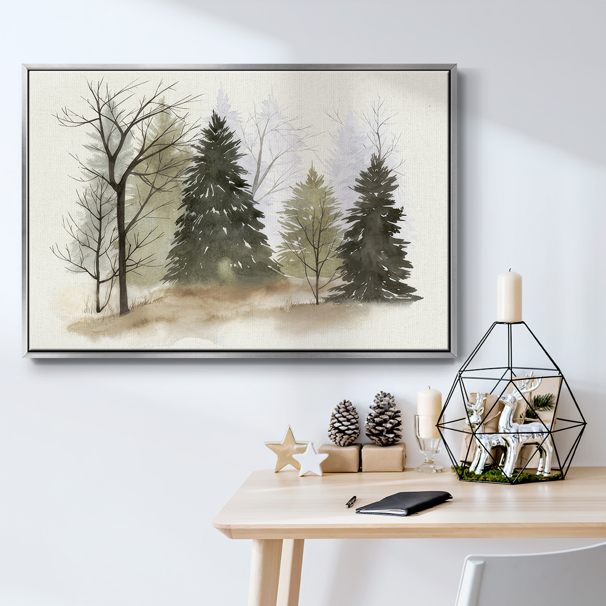 In the Mist II - Framed Gallery Wrapped Holiday Canvas - 25 x 37 - Silver Frame
