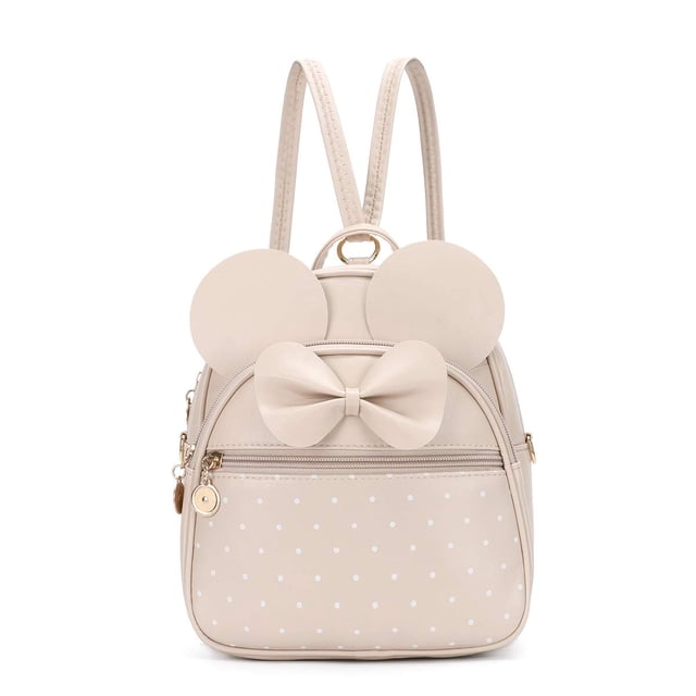 Mochila pequeña KL928 de piel sintética con lunares y lazo para niñas