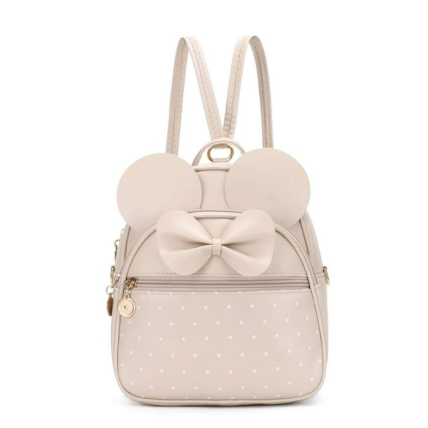 Mochila pequeña KL928 de piel sintética con lunares y lazo para niñas