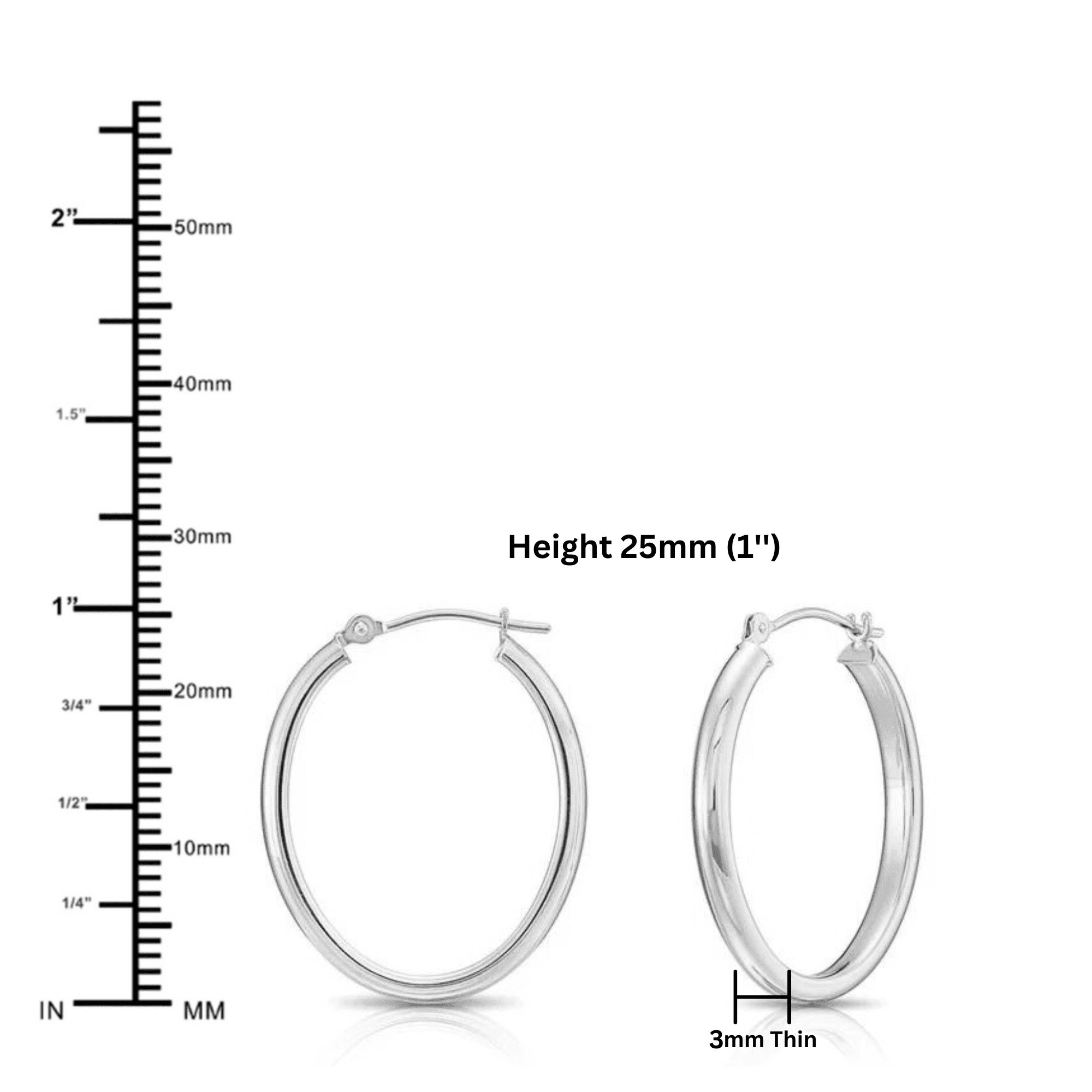 Tilo Jewelry 14K White Gold Large Oval Gold Hoop Earrings (25mm - 1 Inch) for Women & Unisex