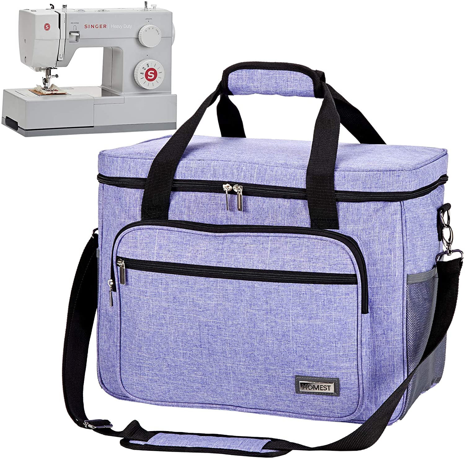 HOMEST Universal Sewing Machine Carrying Case with Side Pockets for Sewing Supplies Grey 