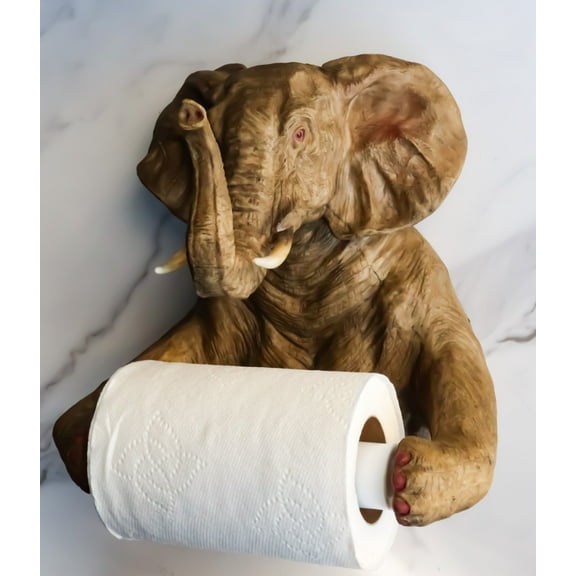 Ebros Pachyderm Servant Safari Elephant Holding Toilet Tissue Paper Holder