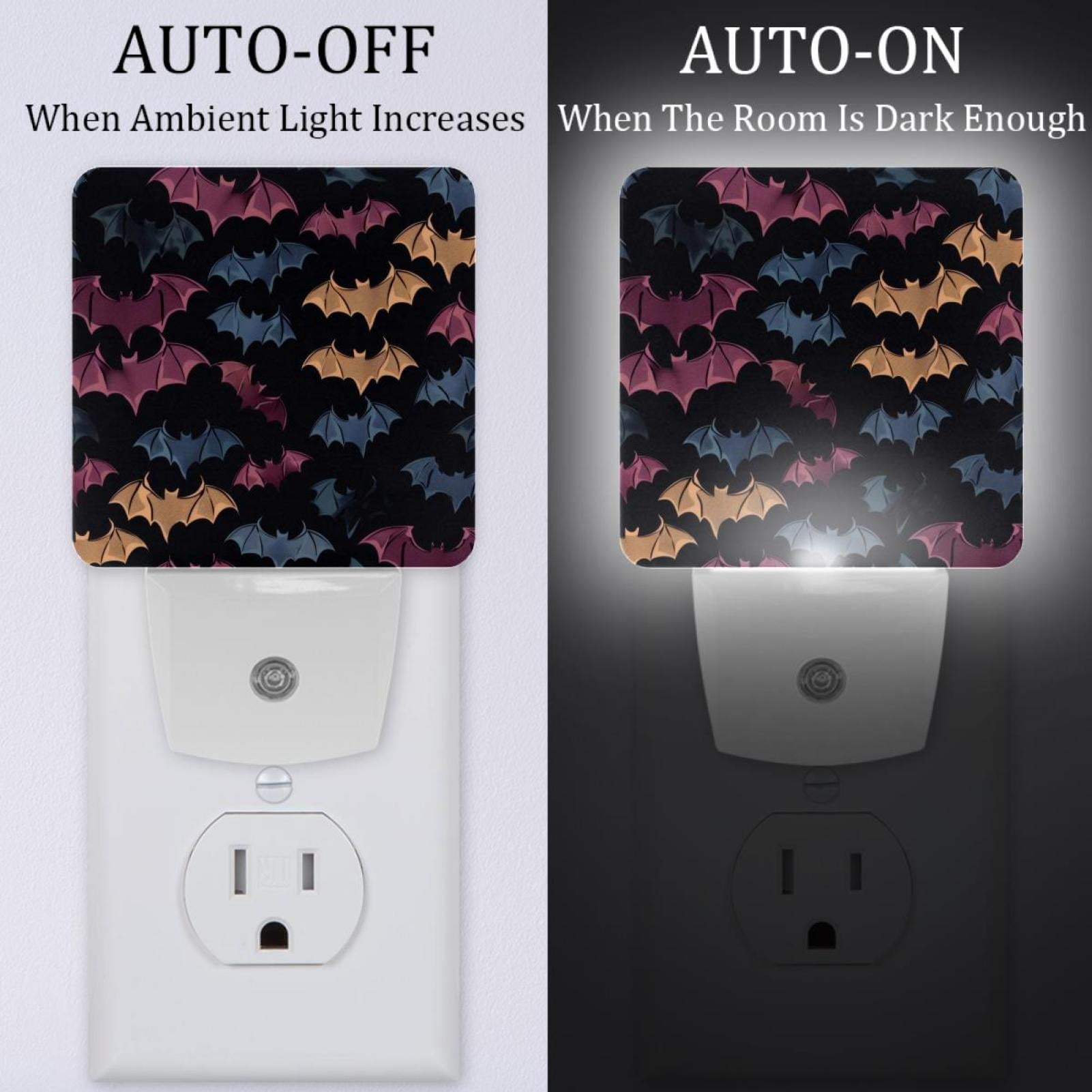 PhooArto Colorful Bats Pattern Plug in LED Night Light Auto Sensor Dusk to Dawn Decorative Night for Bedroom, Bathroom, Kitchen, Hallway, Stairs, Baby's Room, Energy Saving