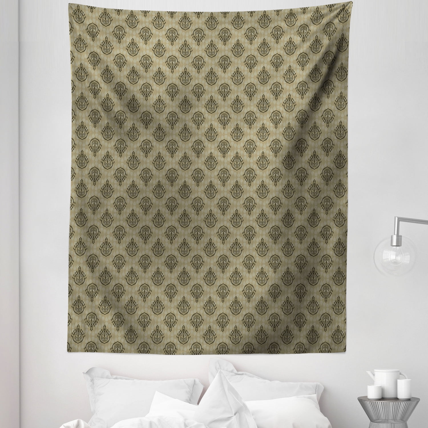 Oriental Tapestry, Layout of Traditional Motifs in Shades, Fabric Wall