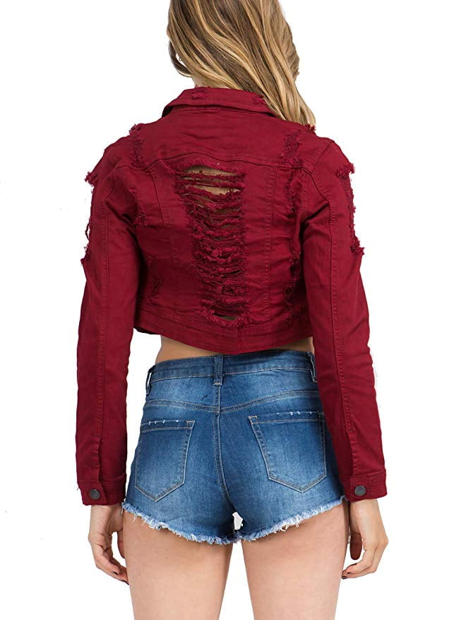 Love Moda Women's Denim Jeans Graphic Chain Crop Washed Jacket