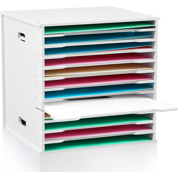 12 Tier Scrapbook Paper Organizer Adjustable Desk Scrapbook Paper Sorter Storage Rack File Organizer Wide Document Holder for Office Desktop (13 x 13. 7 x 14. 5 Inches)