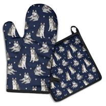 Siberian Husky Kitchen Oven Mitt and Pot Holder Sets 2 Pcs for Baking, Cooking and Grilling, Heat Resistant Up To 392 °F