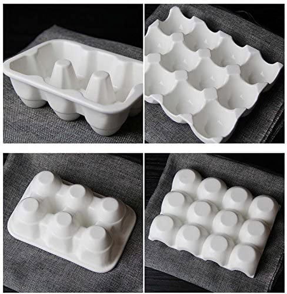 ABCISI 6 Cups Ceramic Egg Holder for Fridge, Egg Tray Holder, Pretty Egg Plate, Kitchen Restaurant Fridge Storage and Cookable Egg Porcelain Decorative Crate White-Heat Resistant