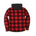 thumbnail image 4 of LNZGNM Fleece Jacket Men Sherpa Lined Thermal Plaid Shirt Jackets Button Thick Plaid Jackets Coat Winter Coats with Pocket, Red L, 4 of 7