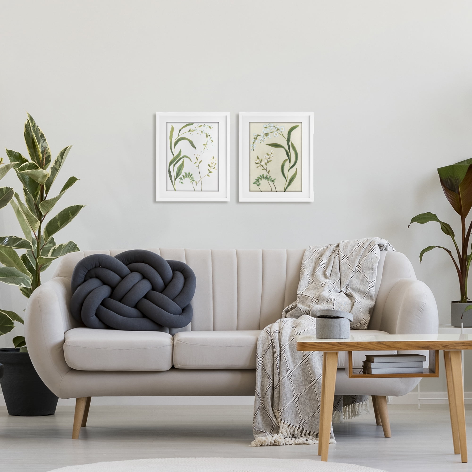 Stupell Industries Vintage Snowdrop Stems 2 Piece White Framed Print Under Glass Set, design by June Erica Vess