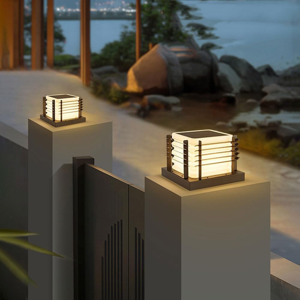 12 in Solar Outdoor Column Lights Deck Column Cap Lights IP65 Waterproof Pillar Lights Outdoor Fence Square Landscape Pathway Lighting Solar Powered Post Caps Lamps for Surface Patio Garden