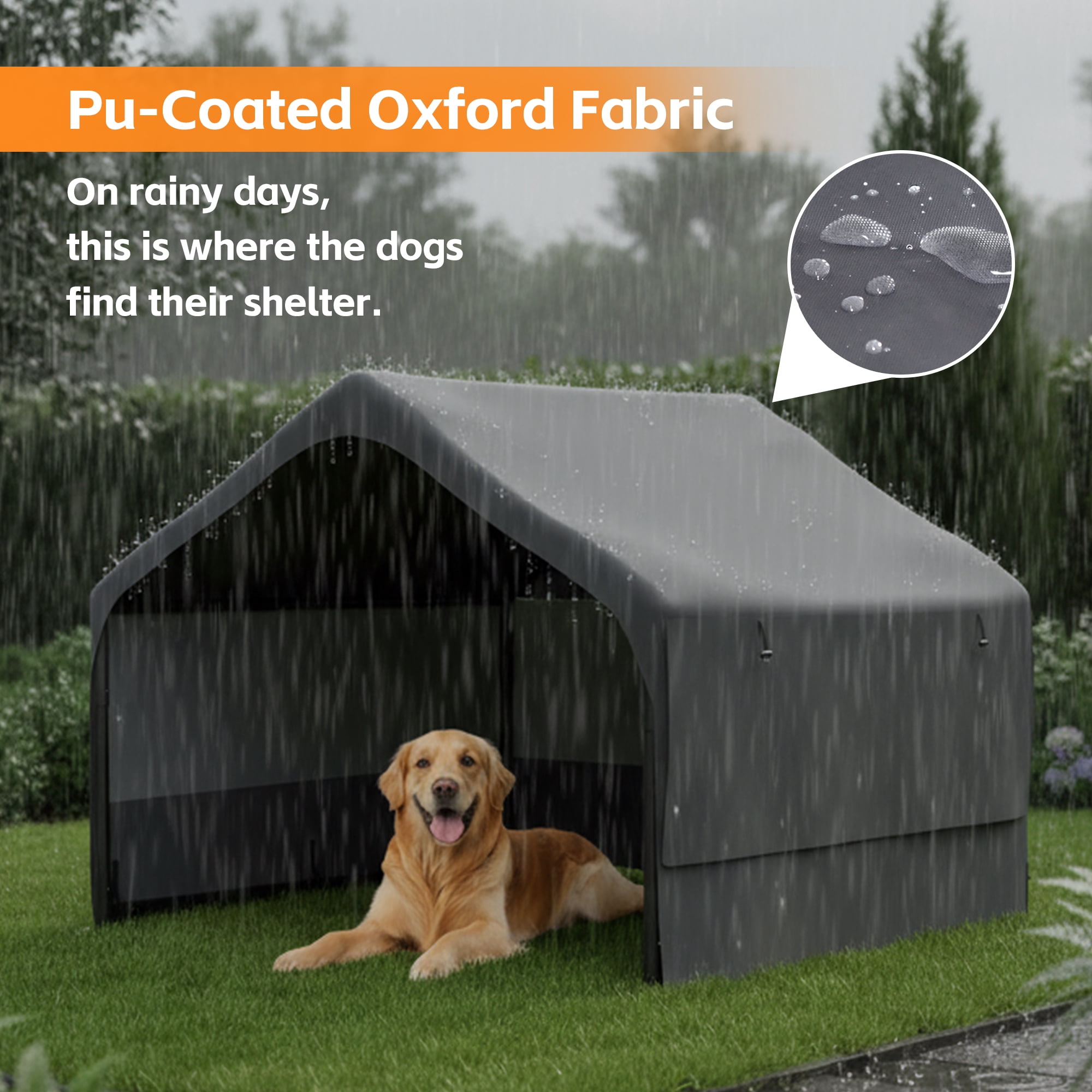 4' x 4' Extra Large Outdoor Dog House Tent, 3-Side Breathable Mesh Windows Pet Shelter with Canopy, UPF 50+ Waterproof Oxford Fabric, Steel Frame & Ground Stakes for Dogs Cats Livestock