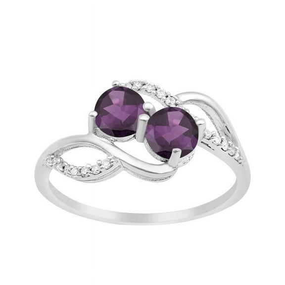 5mm Round Shape Amethyst Gemstone 925 Sterling Silver Dual Stone Women Wedding Ring