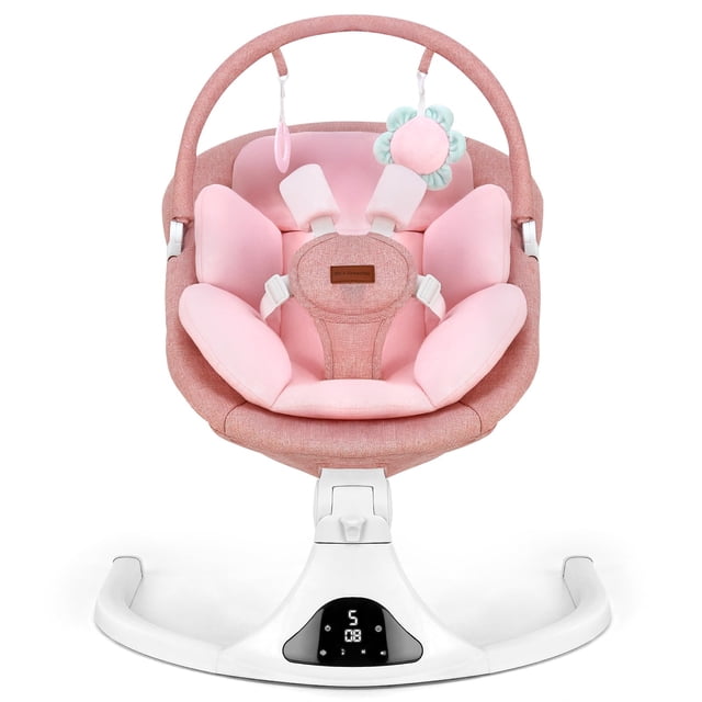 Columpio para bebé Viriwebaby YK-03 de 5 velocidades, control remoto, Bluetooth, rosa