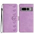 thumbnail image 1 of SaniMore Case for Google Pixel 7 Pro 6.7" 2022, [Card Slots + Cash Pocket] Removeable Wrist Strap PU Leather Embossed Butterfly Flip Kickstand Magnetic Clasp Full Body Protective Shell, Purple, 1 of 9