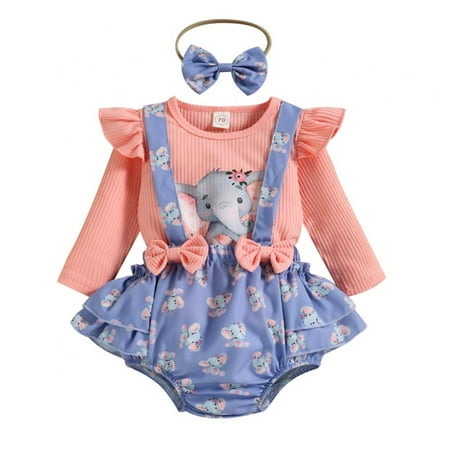 

0-24M Baby Cartoon Top Baby Fashion Print Top Baby Fashion Hair Band Fashion Printed Strap PP Pants Baby Fashion Cute Suit