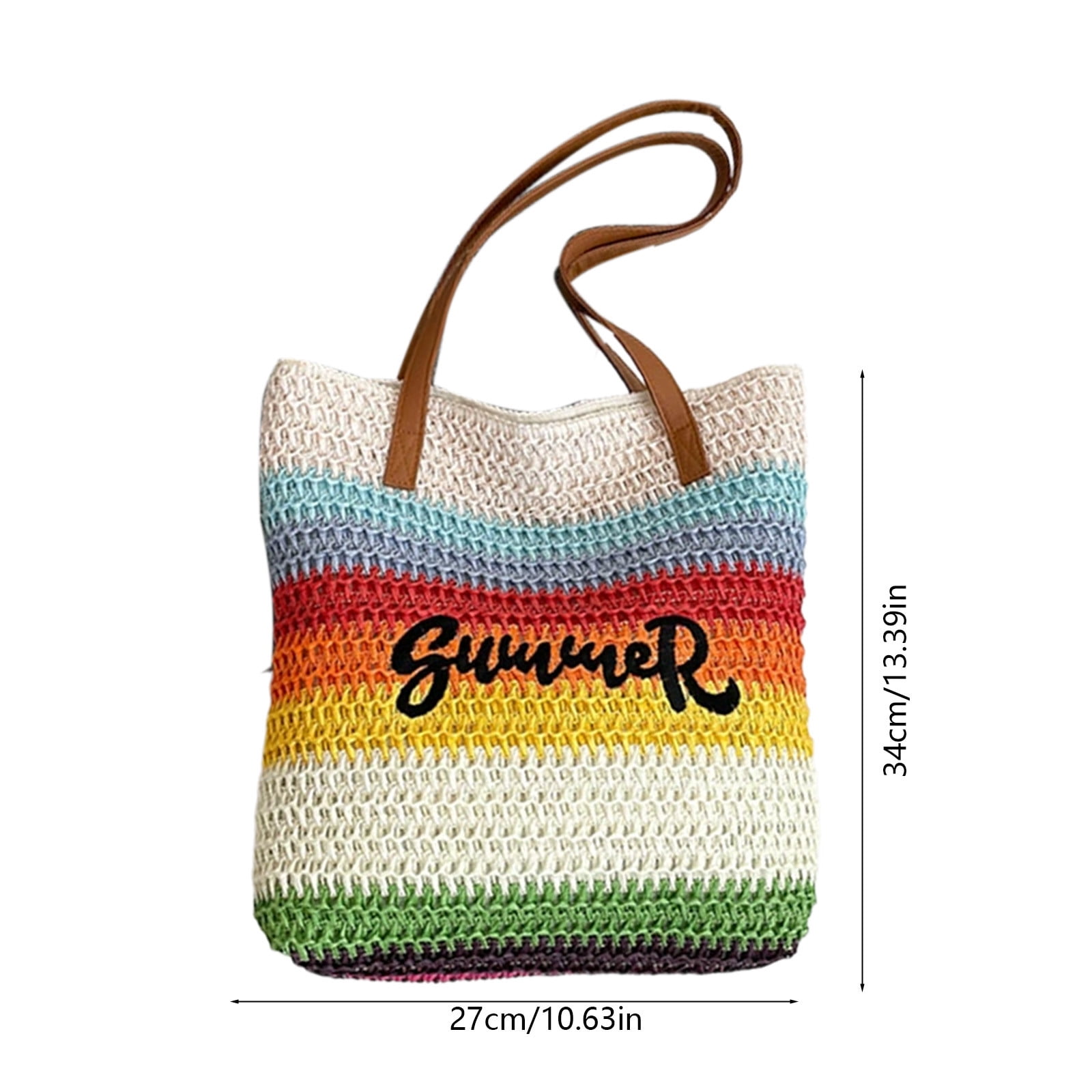 Werulen Summer Crochet Woven Beach Tote Bag for Women,Large Capacity Travel Shoulder Bag,Outdoor Vacation Carrying Pouch,Women Daily Casual Handbag,Portable Travel Storage Bag