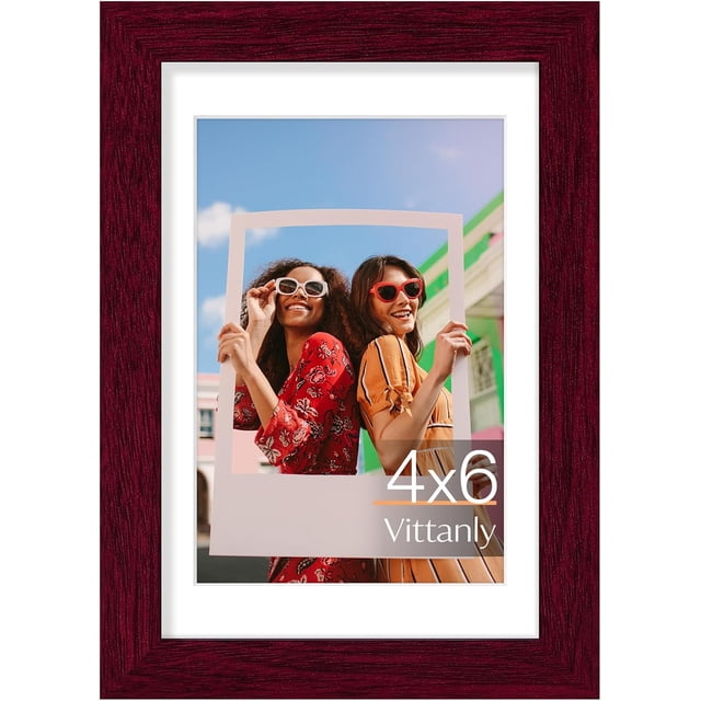 Vittanly 4x6 Picture Frame, Premium Material with Shatter Resistant Plexiglass, Display Pictures 3.5x5 with Mat or 4x6 without Mat, Photo Frame for Wall or Table Top Display, Cherry Red, 1 Pack