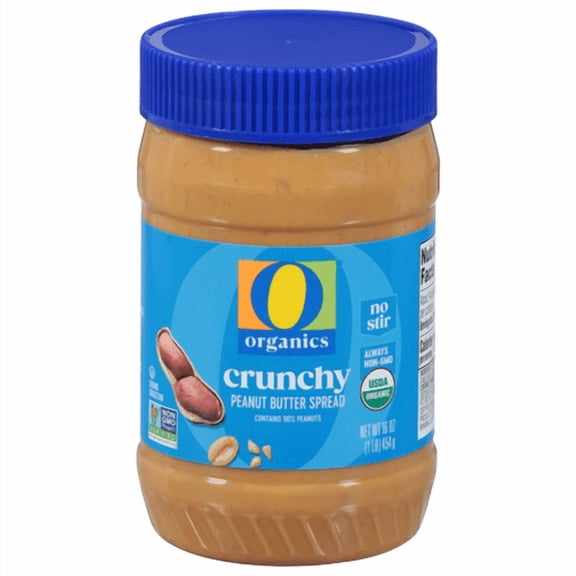 O O Organic Peanut Butter Spread Crunchy No-Stir Certified Organic Non-GMO 16 oz