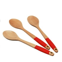 Chef Craft Premium Silicone Handle Wooden Spoon Set, 14 inch 3 Piece Set, Red