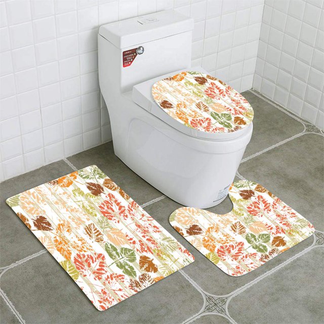 ABPHQTO Hojas Huellas Hoja Transparente Tiras Pincel Grunge Follaje Hoja Juego de alfombras de baño de 3 piezas Alfombra de baño Alfombra de contorno y tapa de inodoro ABPHQTO Cont-CHAPPLE-38872