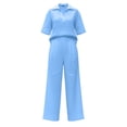 thumbnail image 5 of hoksml Women's 2 Piece Outfit Collared Neck Short Sleeve Top and Wide Leg Pants Cotton Linen Blend Casual Set, 5 of 8