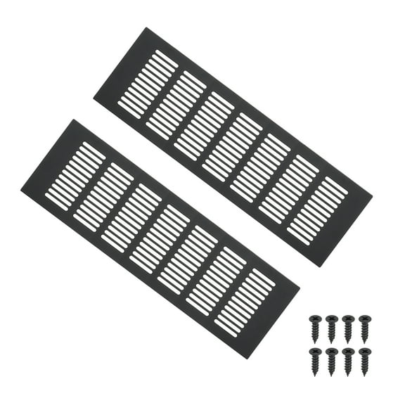 Uxcell 12"x4" Rectangle Air Vent Cover 2pcs Door Grille Ventilation Cover Louvered with Screws for Cabinet Black