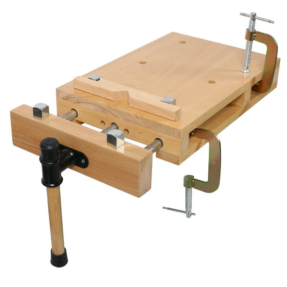 Woodworking Vise Portable Workbench - Hardwood Work Bench with G-Clips & Limit Blocks - Quick Release Handle - Wood Processing & Table Clamping Natural   Metal & Wood