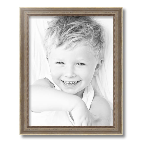 ArtToFrames 14x18 Inch Aged White Gold Picture Frame, This Silver Wood Poster Frame is Great for Your Art or Photos, Comes with Regular Glass (2036)