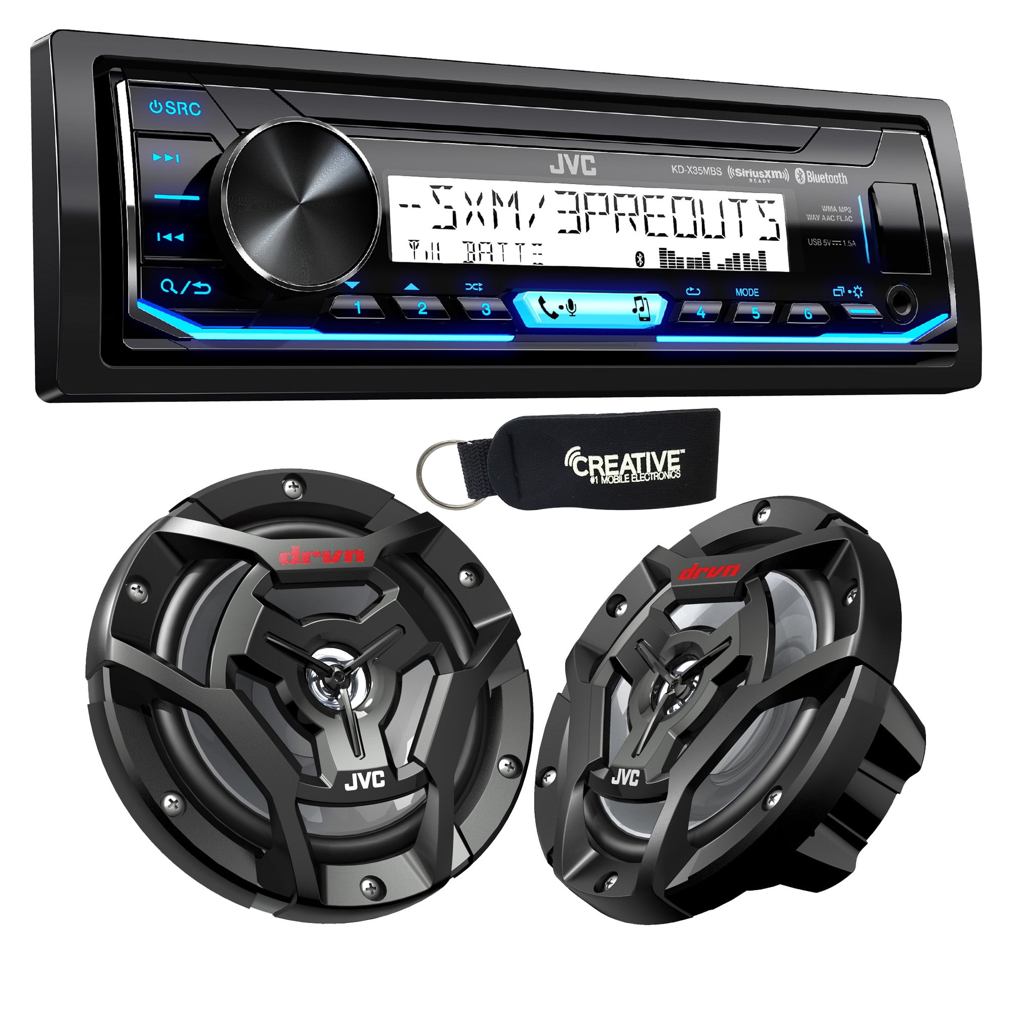 JVC KDX35MBS Marine Radio with 6.5 Inch JVC CSDR6200M Black Marine