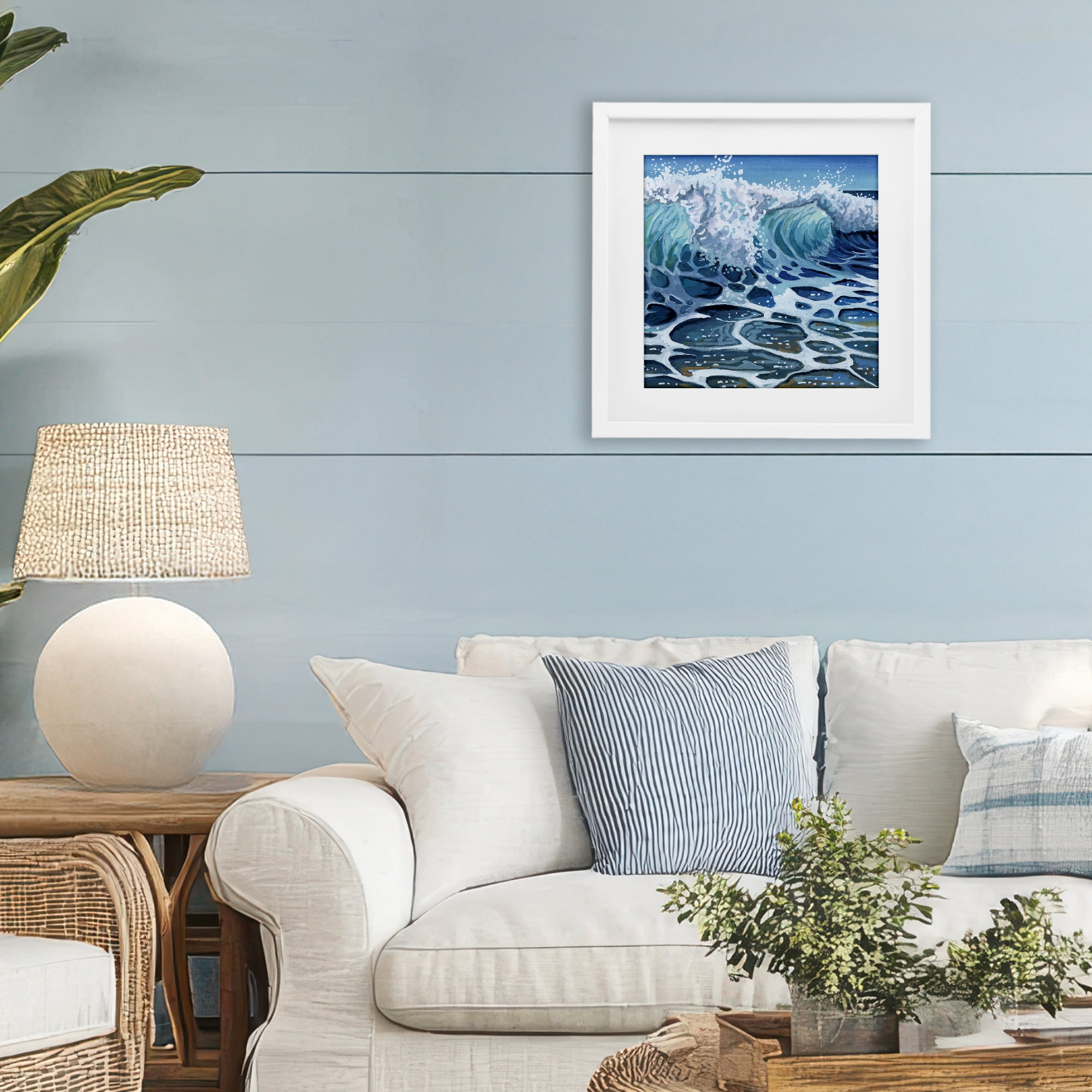 Stupell Industries Strong Crashing Waves on Beach White Framed Print Under Glass, design by Kate Jarvik Birch