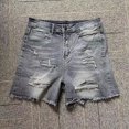 thumbnail image 3 of Ripped Stretchy Fringe Trims Jean Shorts For Women Raw Hem Low Waist Casual Trendy Denim Shorts Women'S Denim Shorts Frayed Raw Hem Casual Summer Short Jeans With Pockets Pants Dark gray S, 3 of 4