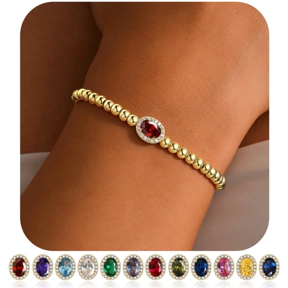 Turandoss January Birthstone Bracelet for Women Girls Birthstone Garnet Bracelet Gold Bead Bracelets Garnet January Birthday Gifts for Women Girls Ladies Girlfriend Valentine's Day Jewelry