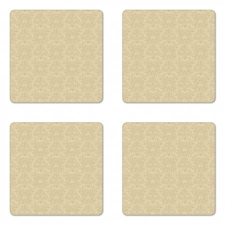 

Beige Coaster Set of 4 Unusual Swirled Floral Patterns Style Motifs in Boho Design Print Square Hardboard Gloss Coasters Standard Size Beige by Ambesonne