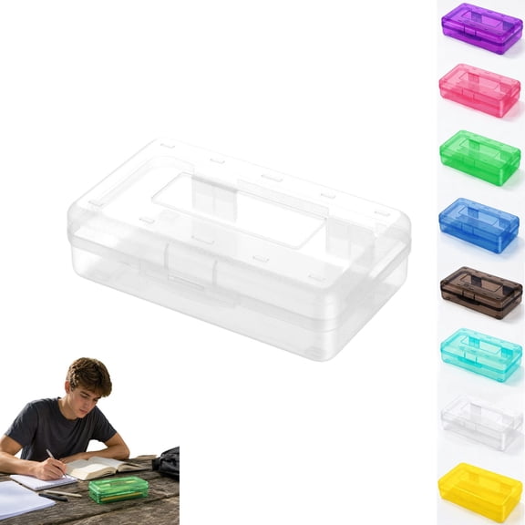 Large Capacity Clear Pencil Box, Plastic Hard Pencil Case with Snap Lid, Stackable Crayon Marker Storage Container for School Classroom Office Craft Supplies