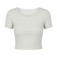 thumbnail image 6 of yillto Womens Ribbed Top Crop Short Sleeve Slim Shirts Lace Crewneck Casual Basic Tees Tshirts S-XXXL, 6 of 6