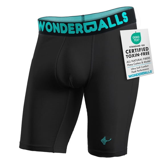 Wonderballs Long Boxer Briefs for Men - Black, XXX-Large, (Pack of 1) - Ultra-Soft & Breathable Pima Cotton & Modal Blend - Athletic Underwear for Men - Men's Boxer Briefs Long Leg