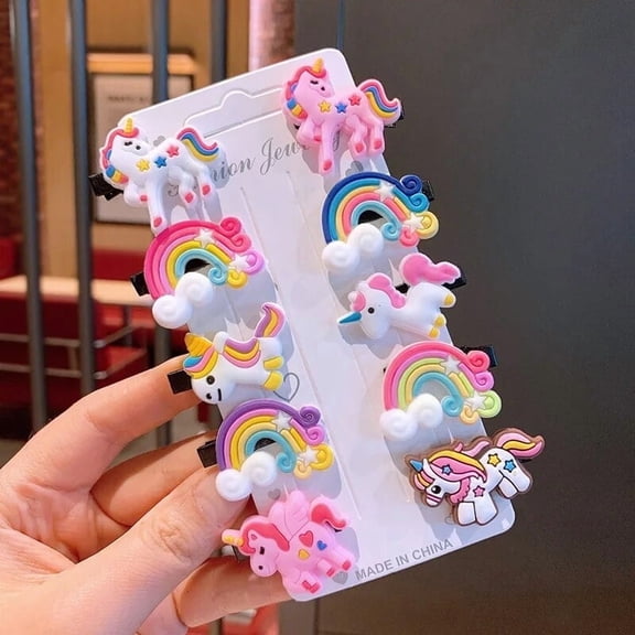 10 pieces/set of girls' cartoon unicorn soft rubber hair clips, lollipops, cute fruit children's hair clips, fashionable hair accessories
