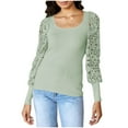 thumbnail image 1 of FAIWAD Womens Tops Lace Square Neck Patchwork Lantern Long Sleeve Tops Solid Color Ribbed Casual Loose Tops, 1 of 7