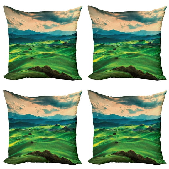 Ambesonne Spring Throw Pillow Cover 4 Pack, Tuscany Rolling Hills, 24", Seafoam Green