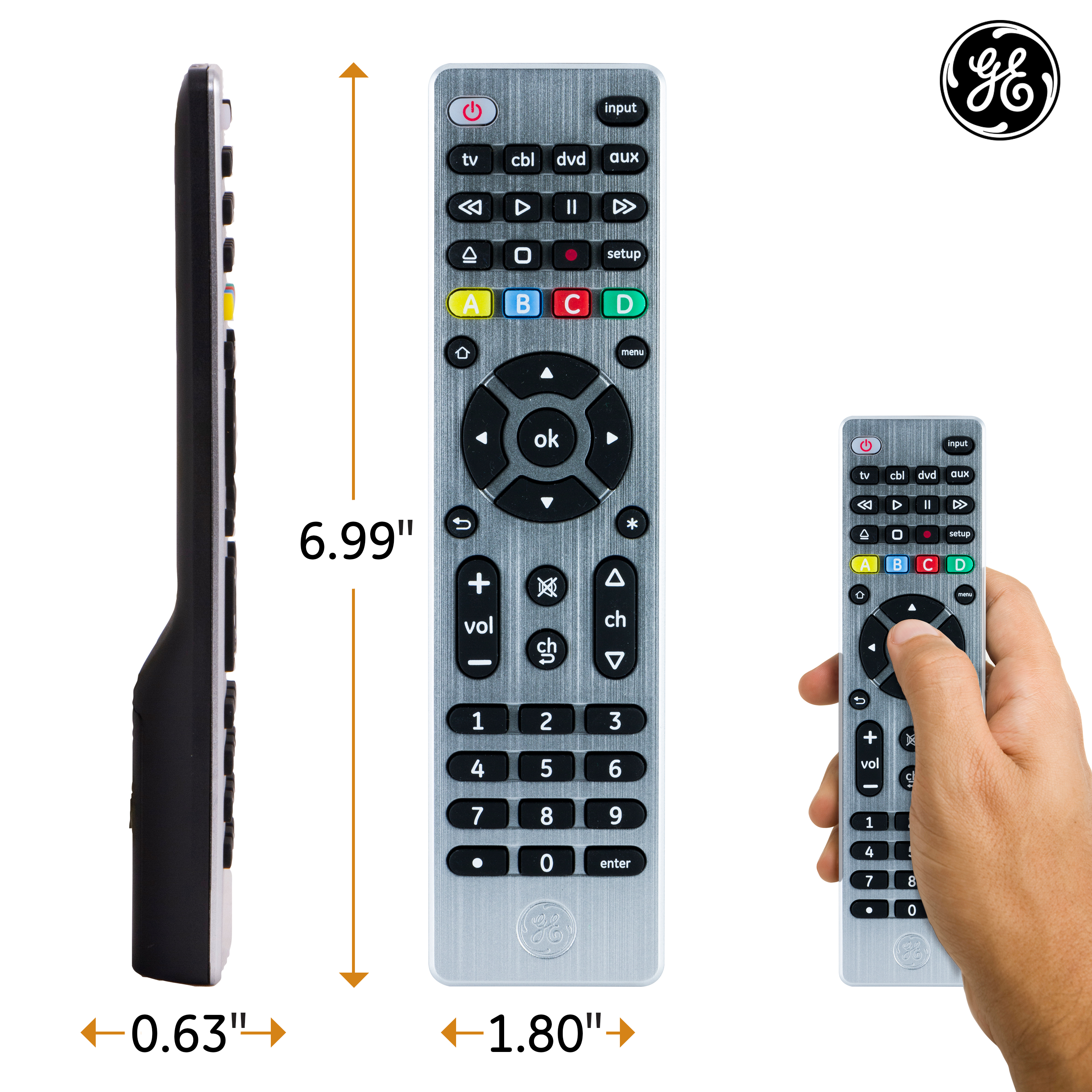 GE 4-Device Universal Remote Control, Brushed Silver photo 3